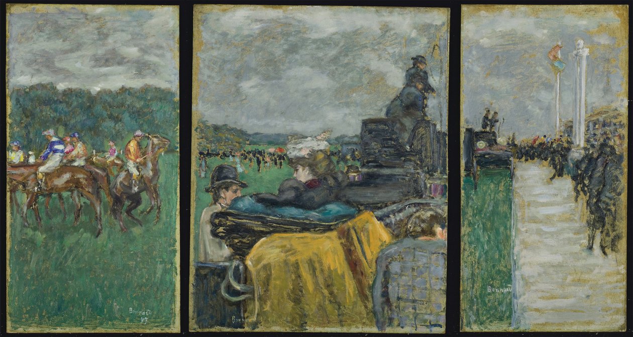 Tor wyścigowy Longchamp Les kursy à Longchamp. Tryptyk, 1897 autorstwa Pierre Bonnard