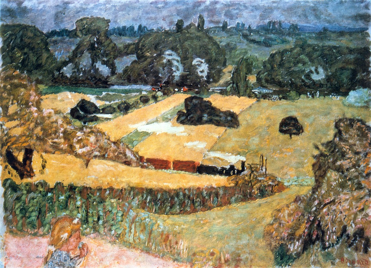 Pociąg i Bardes, Krajobraz z pociągiem towarowym, 1909 autorstwa Pierre Bonnard