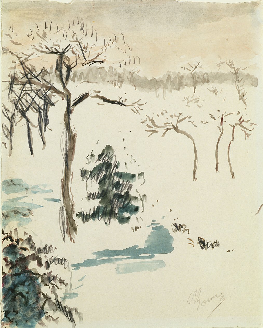 Pejzaż zimowy, 1910 (toaleta i ołówek na papierze) autorstwa Pierre Bonnard
