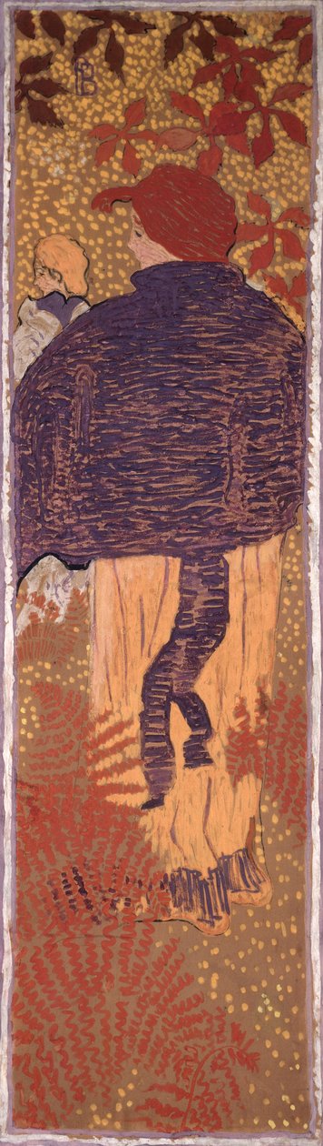 Kobieta w pelerynie, jeden z czterech paneli Kobiety w ogrodzie, 1891 (olej na papierze na płótnie) autorstwa Pierre Bonnard