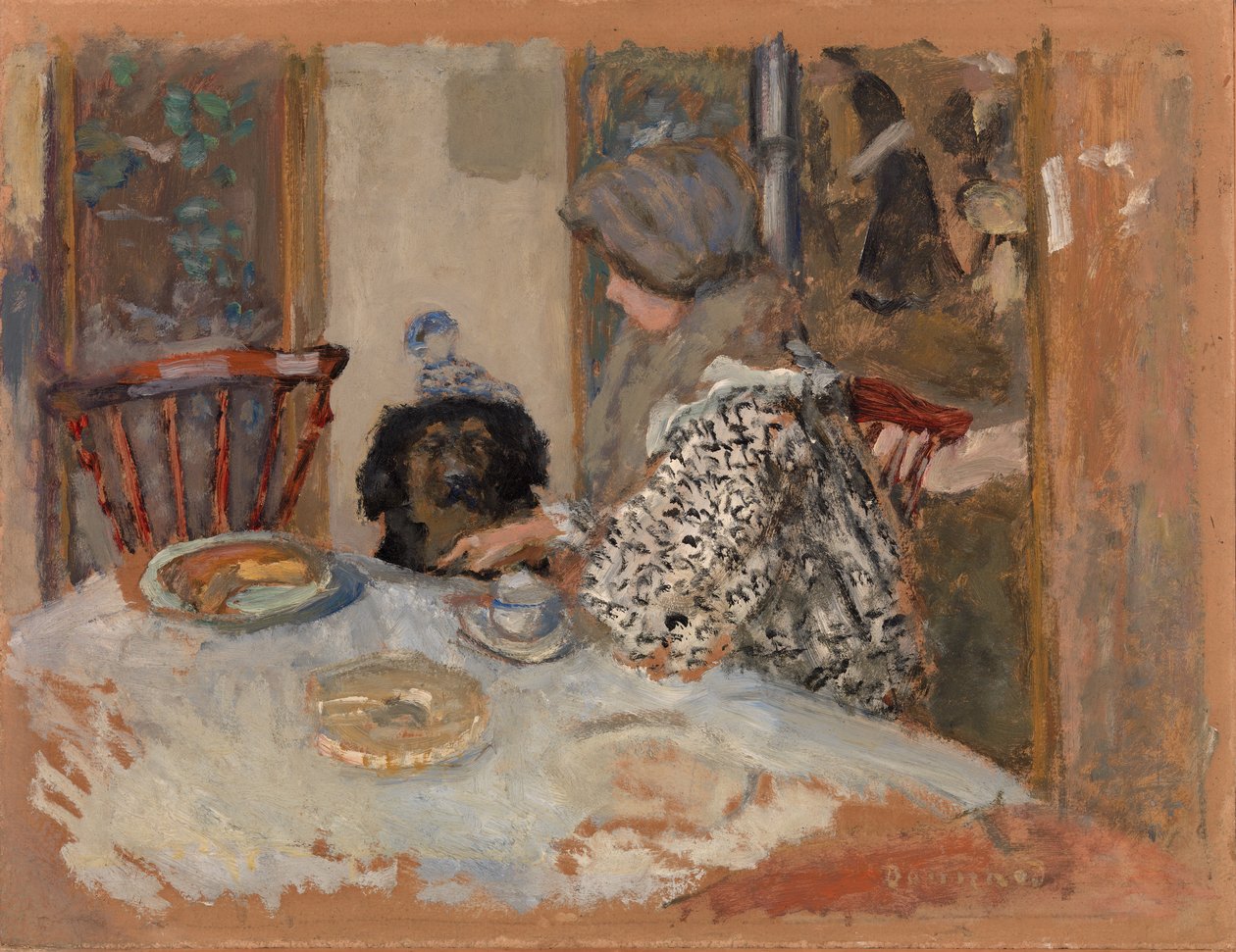 Kobieta z psem, czyli Kobieta i pies przy stole autorstwa Pierre Bonnard