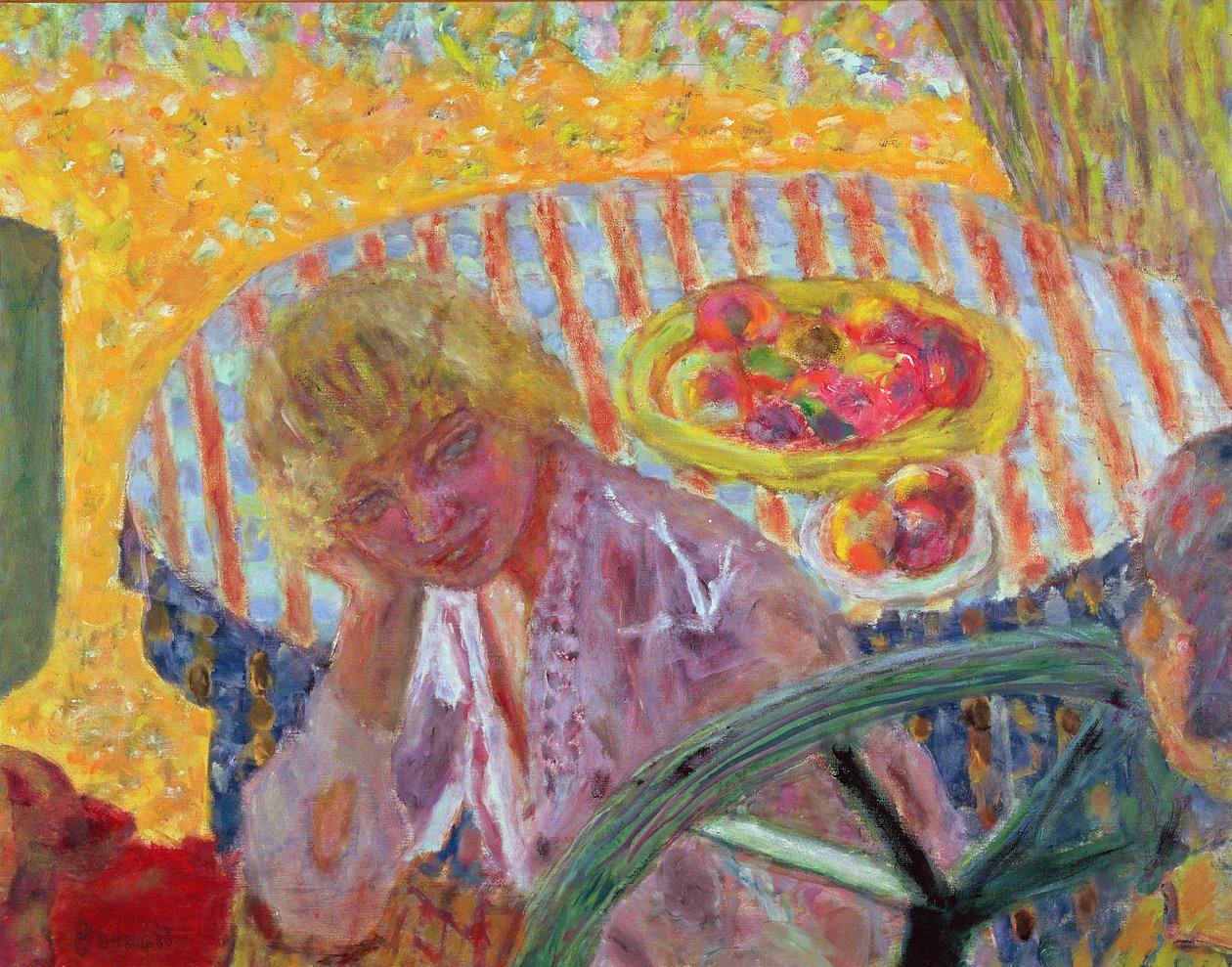 Młoda dziewczyna z obrusem w paski, 1921 autorstwa Pierre Bonnard