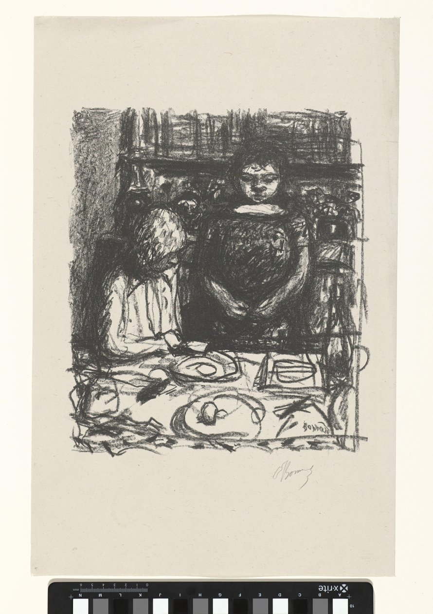 Siedzący mężczyzna przy stole z posiłkiem i stojąca kobieta Le Menu autorstwa Pierre Bonnard