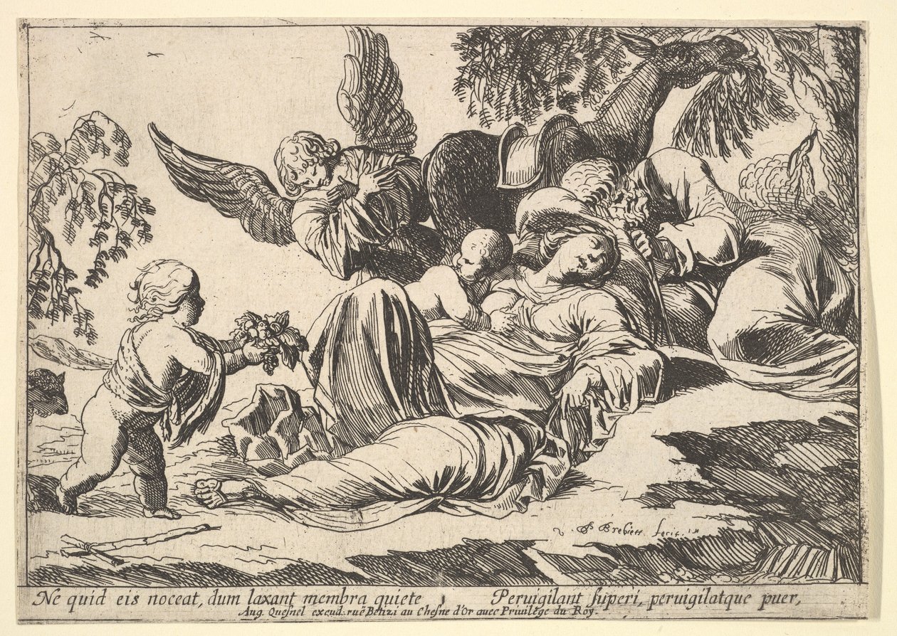 Anioły dające owoce śpiącej Świętej Rodzinie, 1610-42. autorstwa Pierre Brebiette