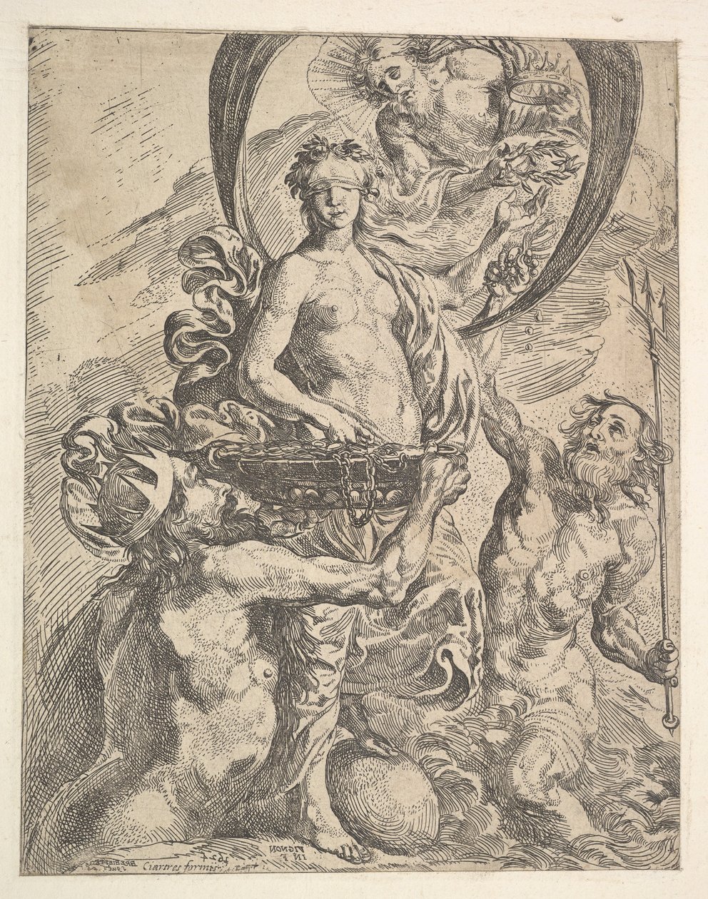 Jowisz, Pluton i Neptun ofiarowują swoje bogactwa fortunie, 1624. autorstwa Pierre Brebiette