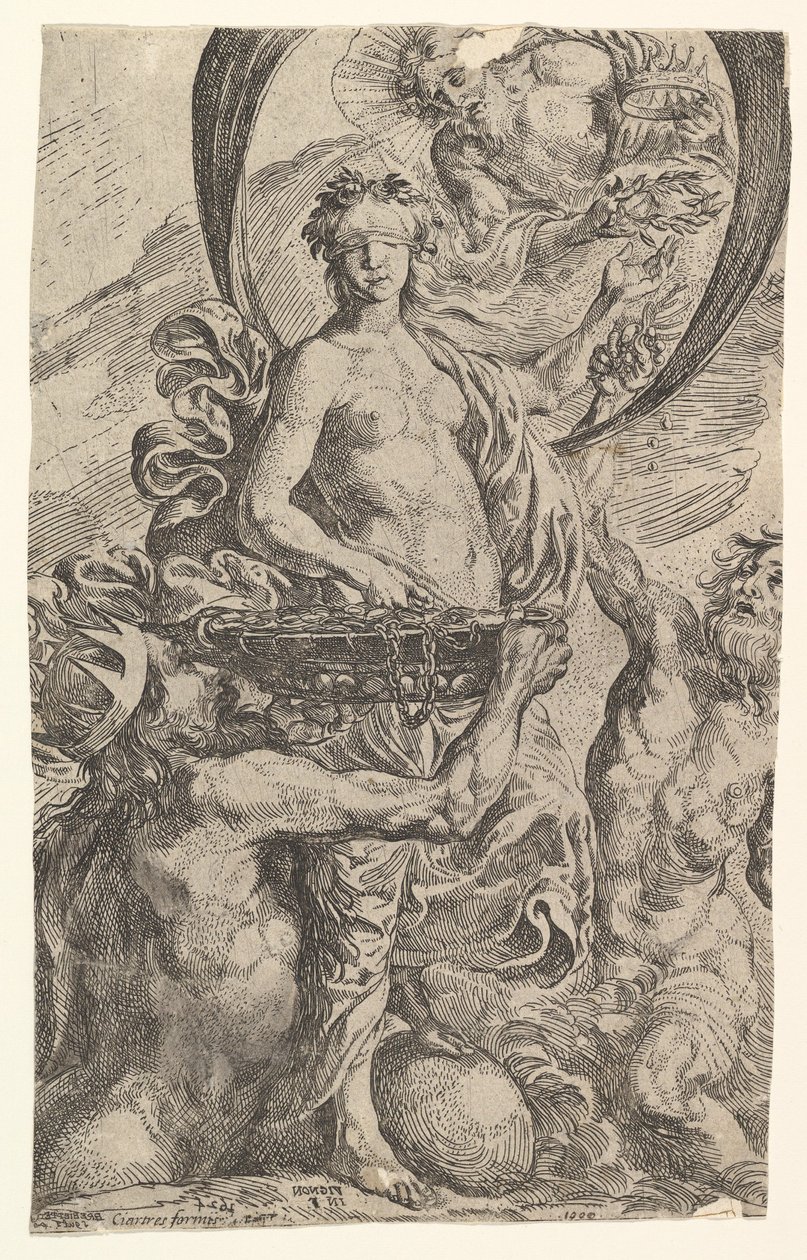 Jowisz, Pluton i Neptun ofiarowują swoje bogactwa fortunie, 1624. autorstwa Pierre Brebiette