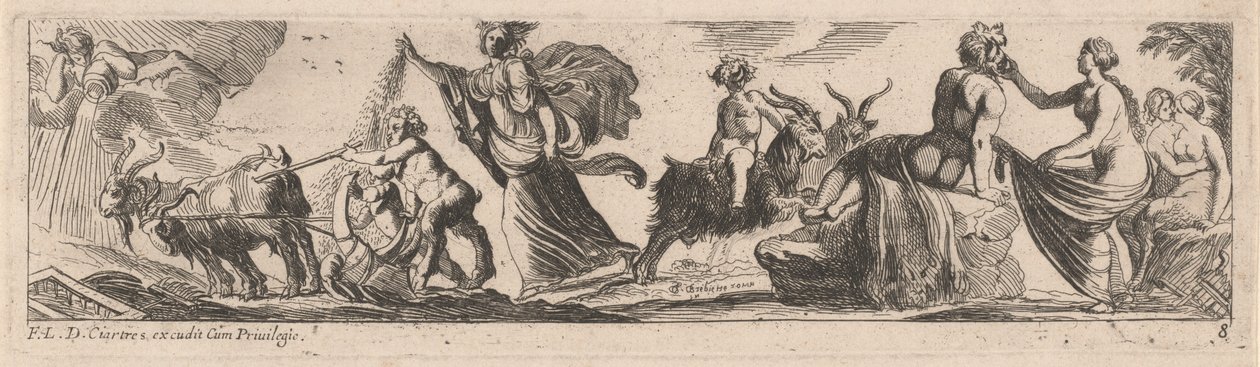 Satyr prowadzący parę kóz autorstwa Pierre Brebiette