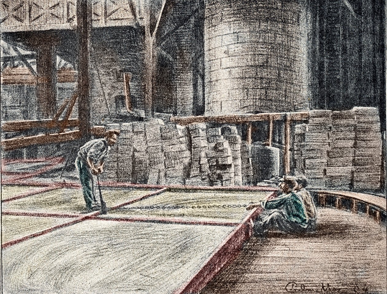 Savonnerie: cięcie mydła w zakładach (produkcja mydeł) Rycina z „Wycieczki po zawodach” autorstwa Pierre Calmette Private Collection autorstwa Pierre Calmettes