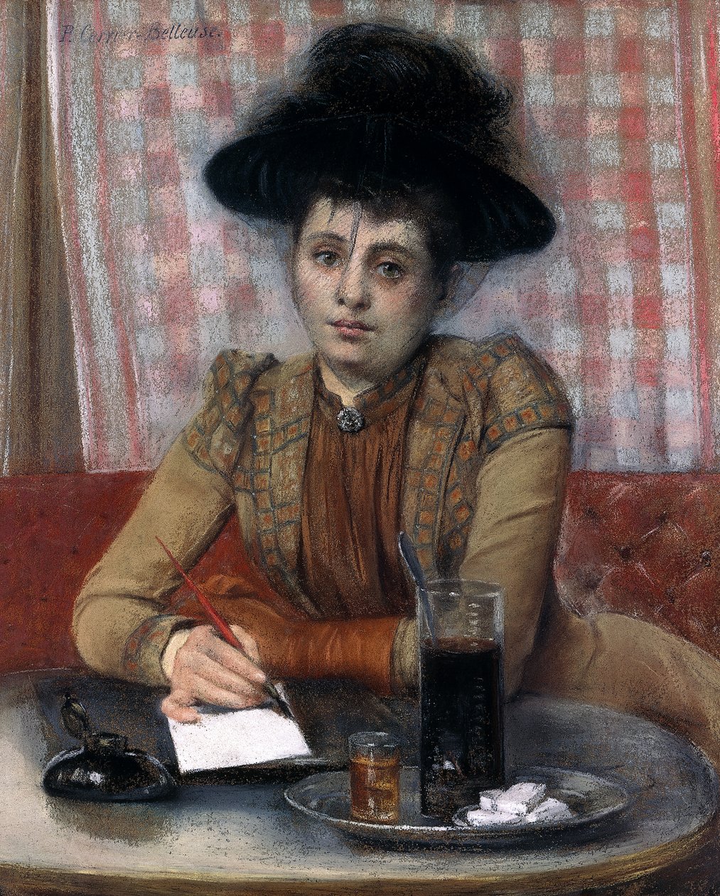 W kawiarni, ok. 1900-1901 (pastel na papierze ułożony na płótnie) autorstwa Pierre Carrier Belleuse