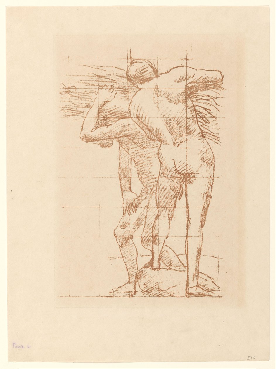 Badanie dwóch nagich mężczyzn z wiązką słomy autorstwa Pierre Cécile Puvis de Chavannes