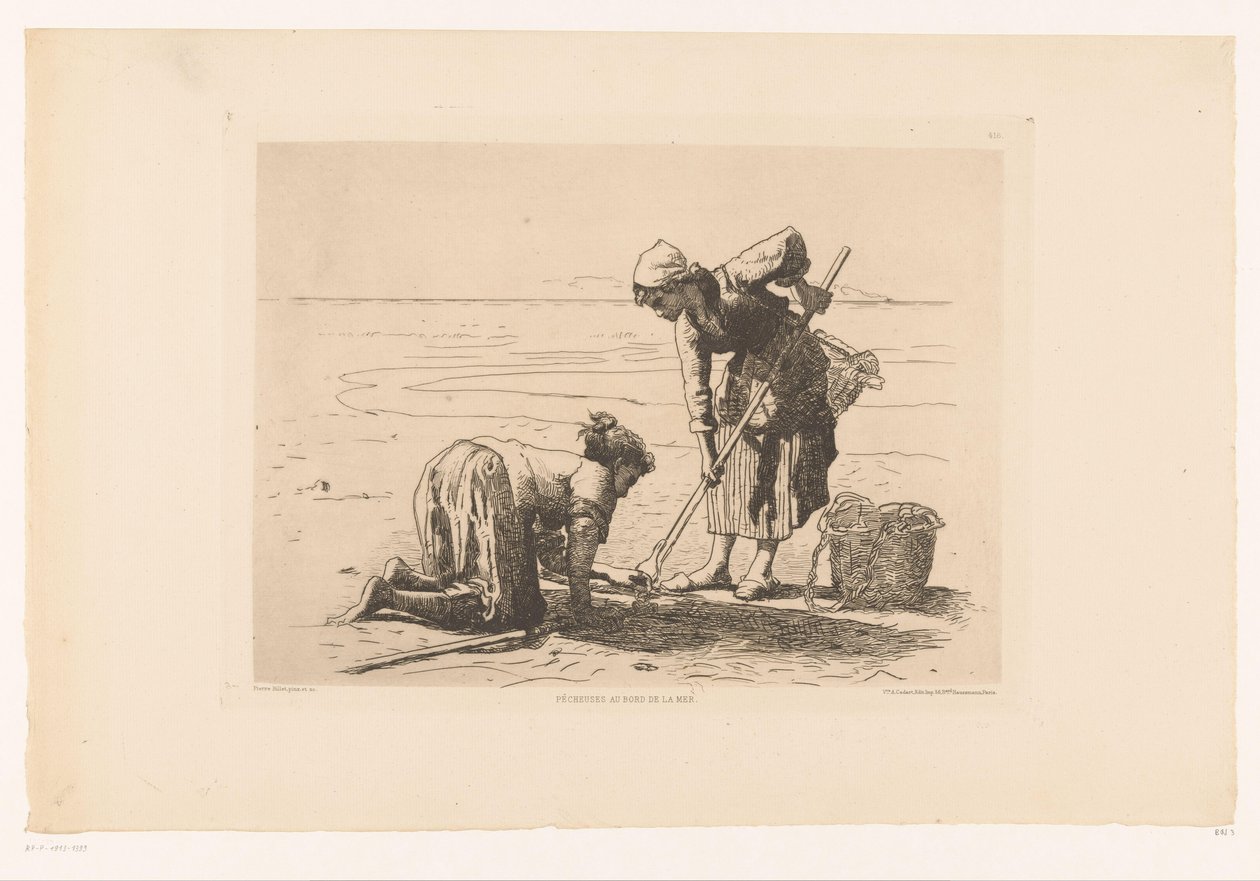 Rybacy na Wybrzeżu Pecheuses au bord de la mer. (tytuł na obiekcie) autorstwa Pierre Celestin Billet