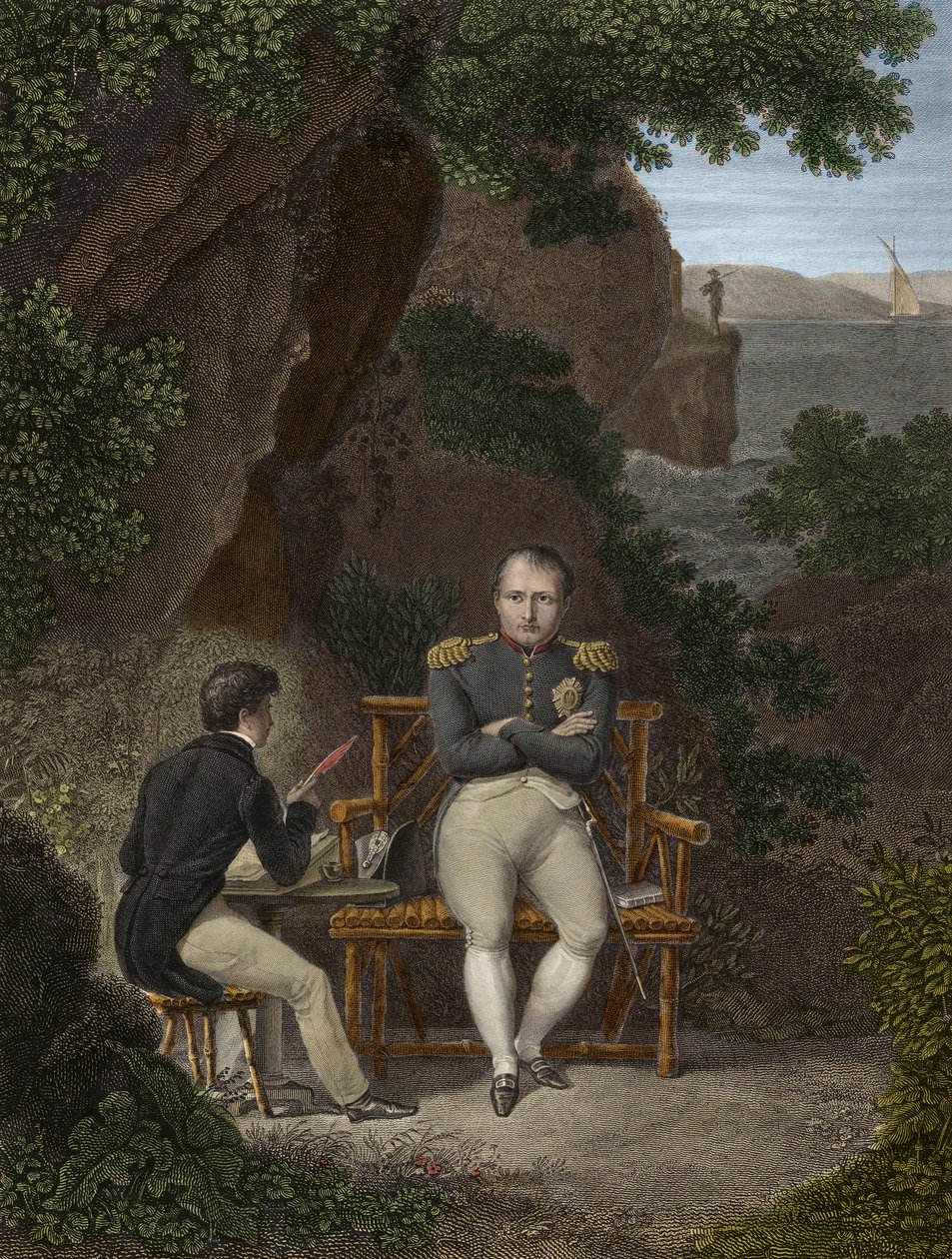NAPOLEON I (1769-1821) Na wygnaniu na Świętej Helenie - Napoleon dyktuje swoje pamiętniki Emmanuelowi Ponsowi de Las Cases (1800-1854) synowi Emmanuela de Las Cases - Napoleon na Świętej Helenie (St. Helena): dyktuje młodemu Las Casesowi notatki, które maj autorstwa Pierre Charles Bacquoy