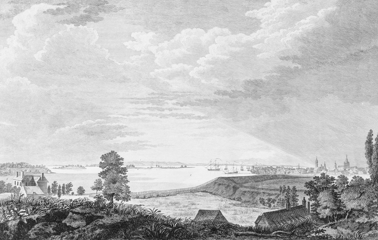 Widok południowo-zachodniej części miasta Nowy Jork, w Ameryce Północnej, ca. 1768. autorstwa Pierre Charles Canot