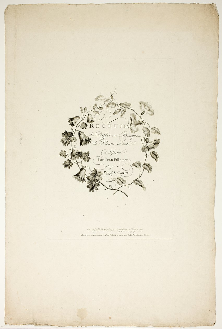 Okładka dla kolekcji różnych bukietów kwiatów, wymyślonych i narysowanych przez Jeana Pillementa i wygrawerowanych przez P. C. Canota autorstwa Pierre Charles Canot