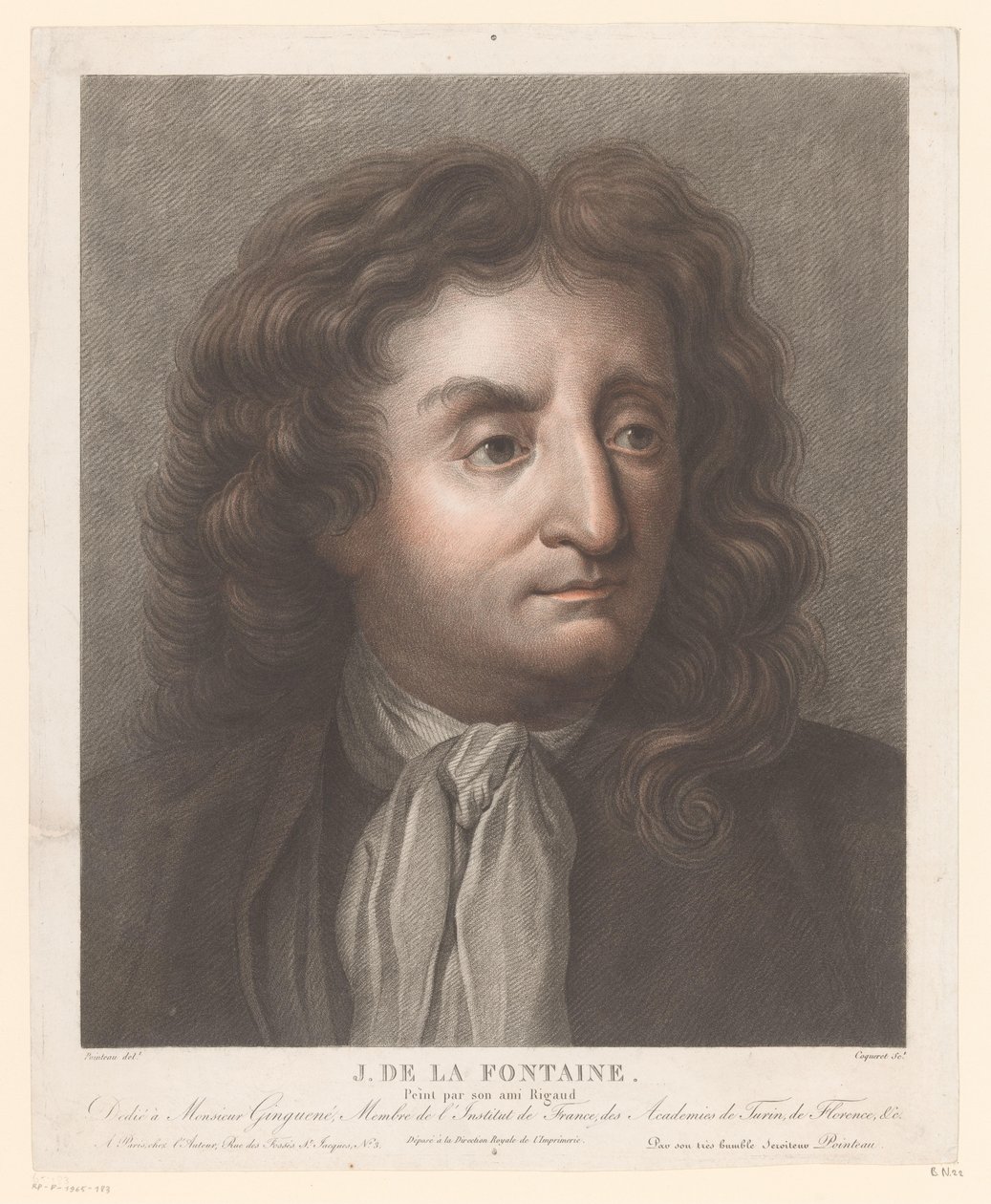 Portret Jeana de La Fontaine .a J. de la Fontaine. (tytuł na obiekcie) autorstwa Pierre Charles Coqueret