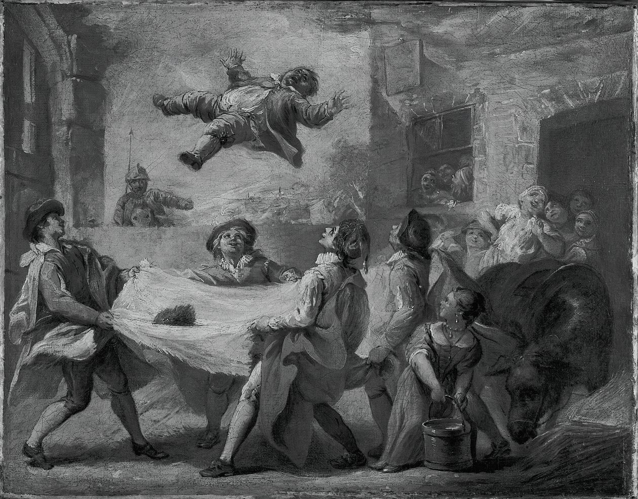 Sancho Pansa rzucany w koc, 172324. autorstwa Pierre Charles Tremolieres