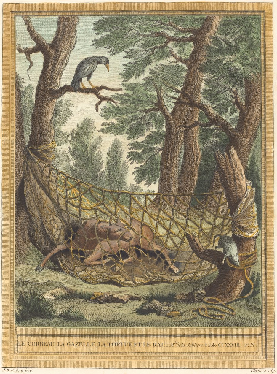 Wrona, Gazela, Żółw i Szczur autorstwa Pierre Chenu after Jean Baptiste Oudry