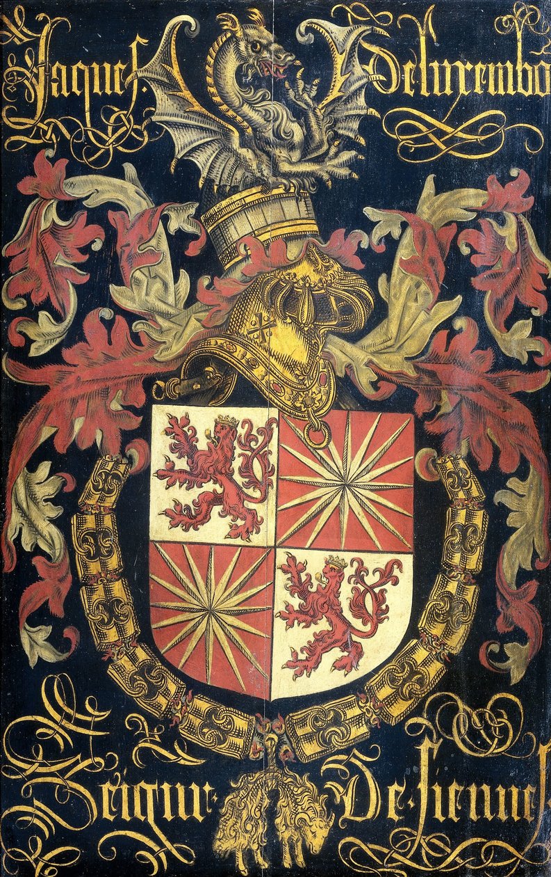 Tarcza Jakuba Luksemburskiego (po 1441-88), Pana Fiennes, jako rycerza Orderu Złotego Runa autorstwa Pierre Coustain (attributed to)