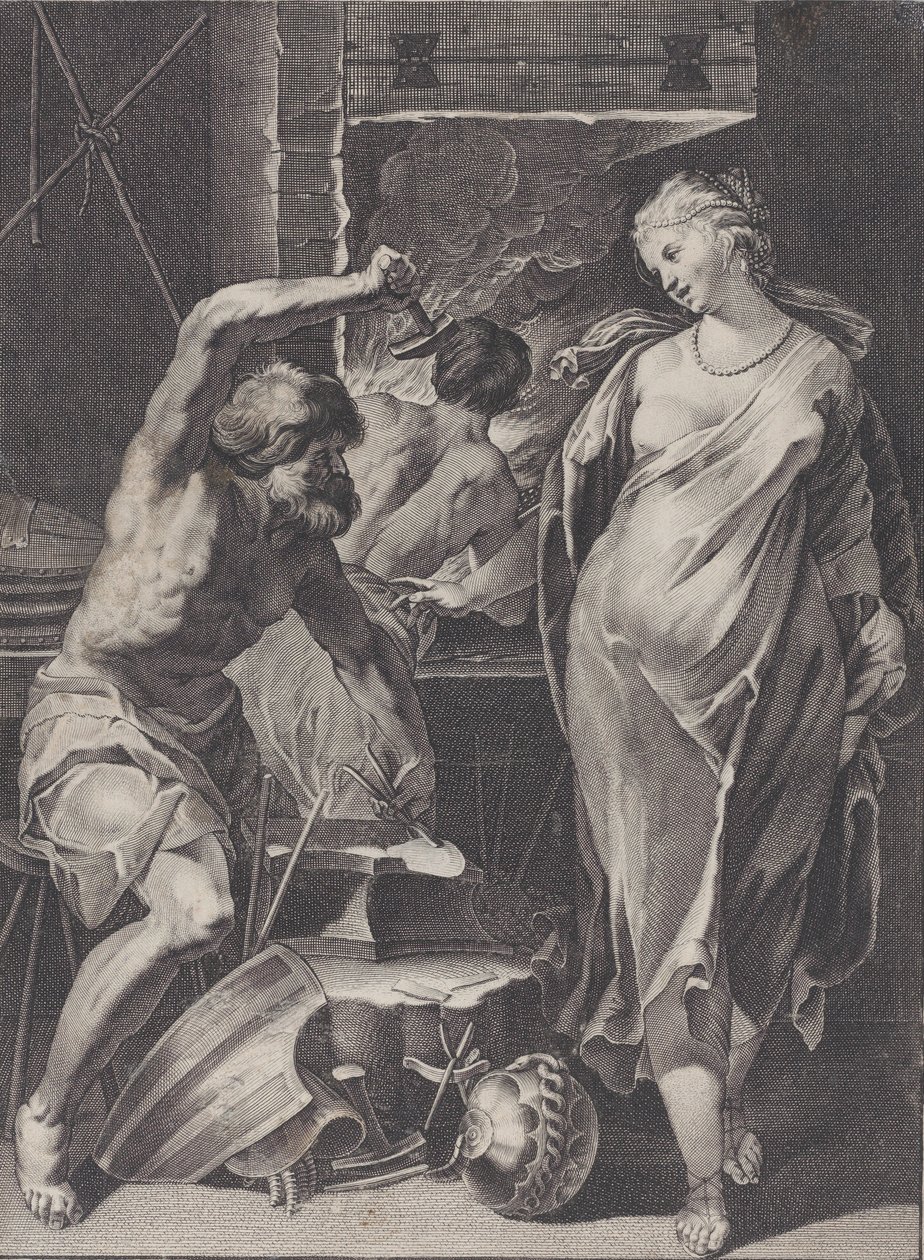 Wulkan wykuwający zbroję Achillesa, 1624-75. autorstwa Pierre Daret