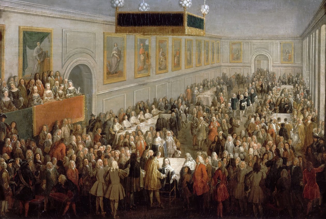Uroczystość wydana po koronacji Ludwika XV w Palais Arcybiskupim w Reims, 25 października 17 autorstwa Pierre Denis II Martin