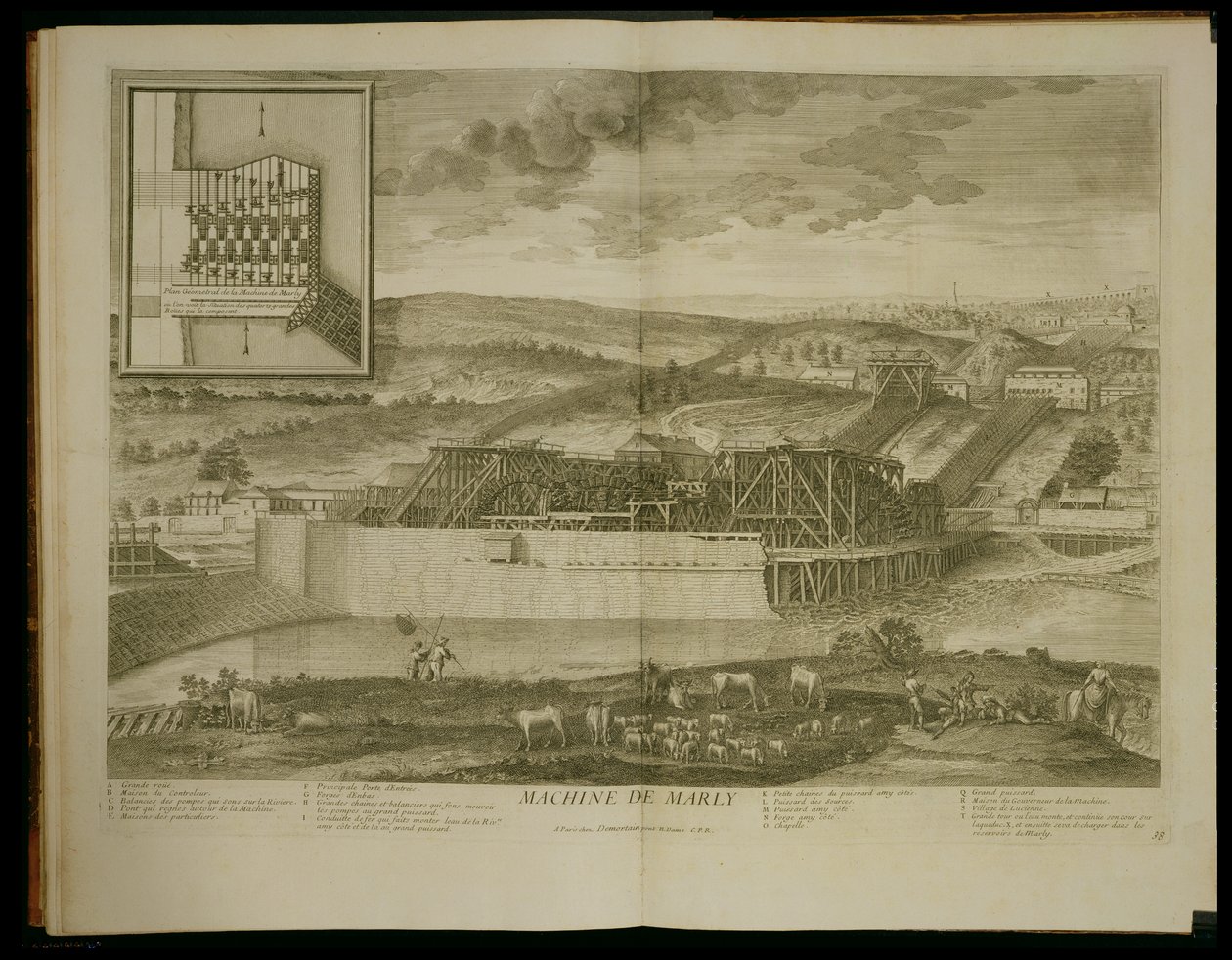 Maszyna w Marly, z „Les Plans, Profiles et Elevations des Ville et Chateau de Versailles”, wydanej po 1724 r. autorstwa Pierre Denis Martin
