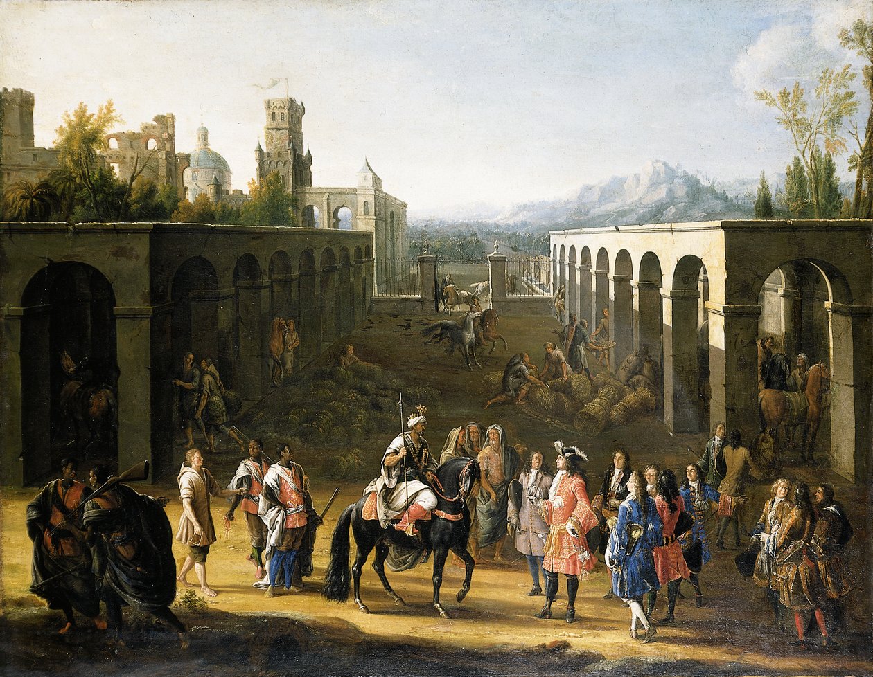 Przyjęcie Francois Pidou de Saint Olon, ambasadora króla Francji Ludwika XIV, przez sułtana Moulay Ismaela z Maroka w dniu 19 czerwca 1693 autorstwa Pierre Denis Martin