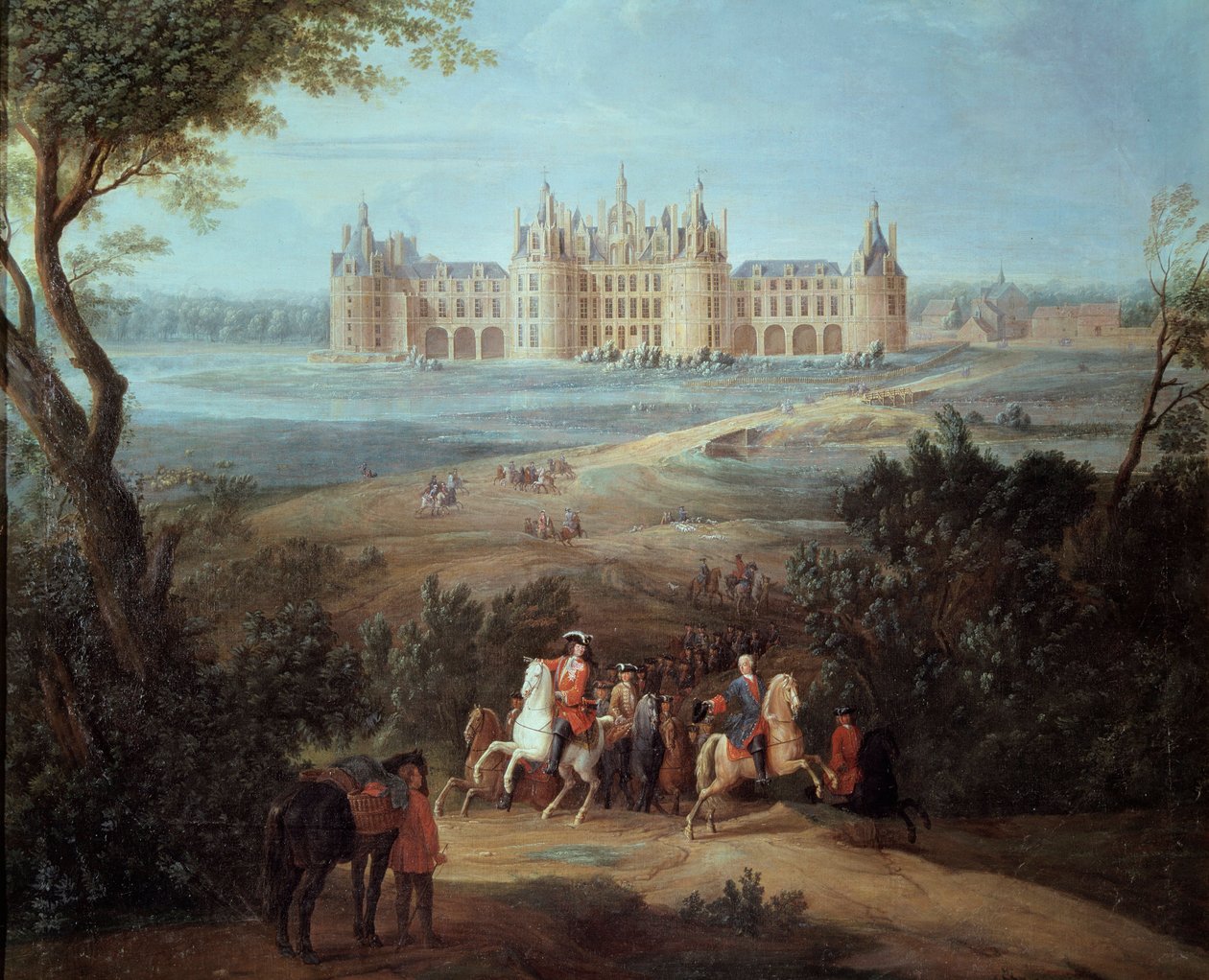 Widok na Chateau de Chambord, Regent Filip II Książę Orleanu (1674-1723) wydaje rozkazy na polowanie Obraz Pierre Denis Martin (1663-1742) 1722 nd. 1,3x1,5 m - Widok na Chateau de Chambord, Regent Filip II Książę Orleanu (1674-172 autorstwa Pierre Denis Martin