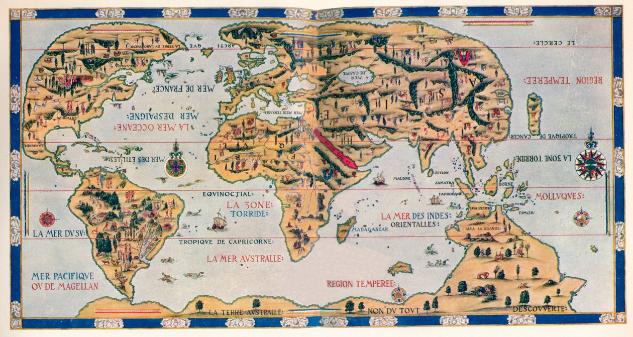 Delfinowa mapa świata, 1546, 1912 autorstwa Pierre Desceliers
