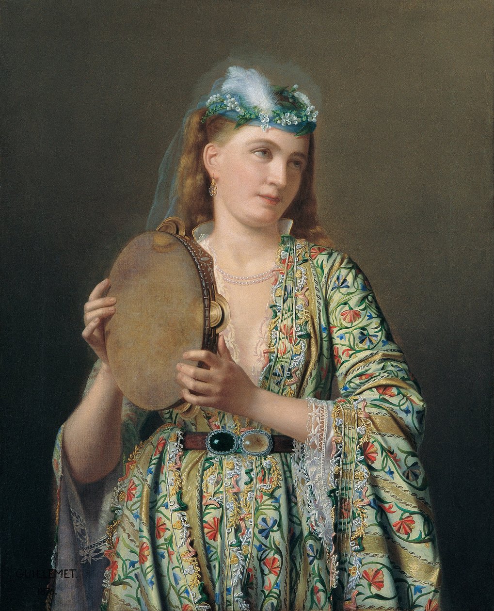 Portret damy dworskiej grającej na tamburynie, II poł. autorstwa Pierre Désiré Guillemet