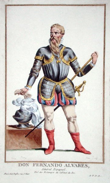 Don Fernando Alvares (1507-82) z "Receuil des Estampes, Representant les Rangs et les Dignites, suivant le Costume de toutes les Nations existantes", wyd. 1780 (rycina ręcznie kolorowana) autorstwa Pierre Duflos