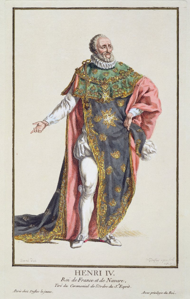 Henryk IV (1553-1610) Król Francji, z „Receuil des Estampes, reprezentujący szeregi i dostojników, według stroju wszystkich istniejących narodów”, wydana w 1780 r. (rycina ręcznie kolorowana) autorstwa Pierre Duflos