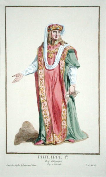 Filip I (1478-1506) król Kastylii z "Receuil des Estampes, Representant les Rangs et les Dignites, suivant le Costume de toutes les Nations existantes", wyd. 1780 (rycina ręcznie kolorowana) autorstwa Pierre Duflos