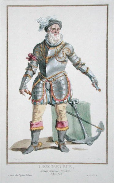 Robert Dudley (1533-88) hrabia Leicester z „Receuil des Estampes, reprezentujący szeregi i godności, według stroju wszystkich istniejących narodów”, wydanej w 1780 r. (rycina ręcznie kolorowana) autorstwa Pierre Duflos