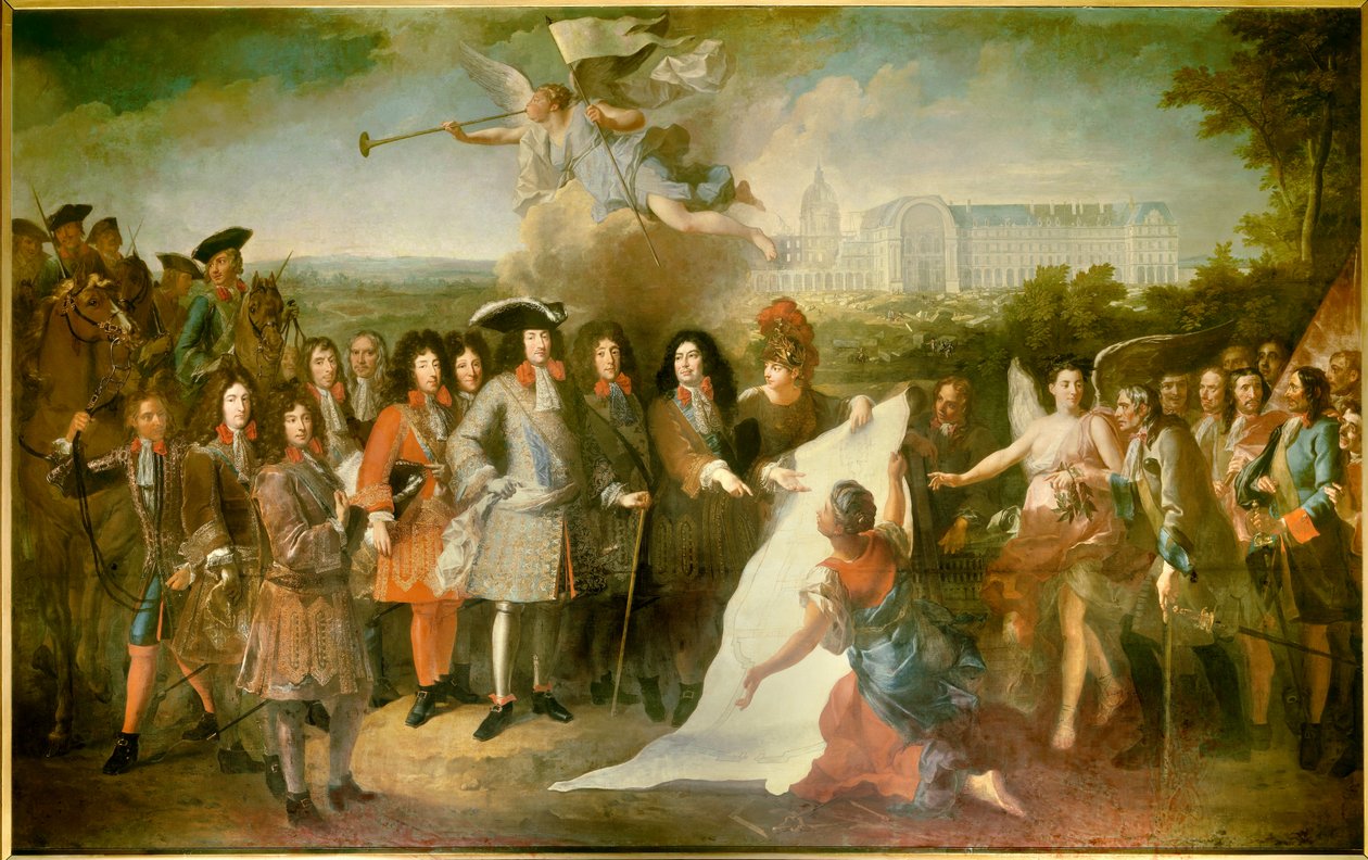 Przedstawienie przez markiza de Louvois (1639-1691) planu Royal Hote des Invalides Ludwikowi XIV (1639-1691); Ludwik II Burbon, książę Conde (Bourbon-Conde) (162 autorstwa Pierre Dullin