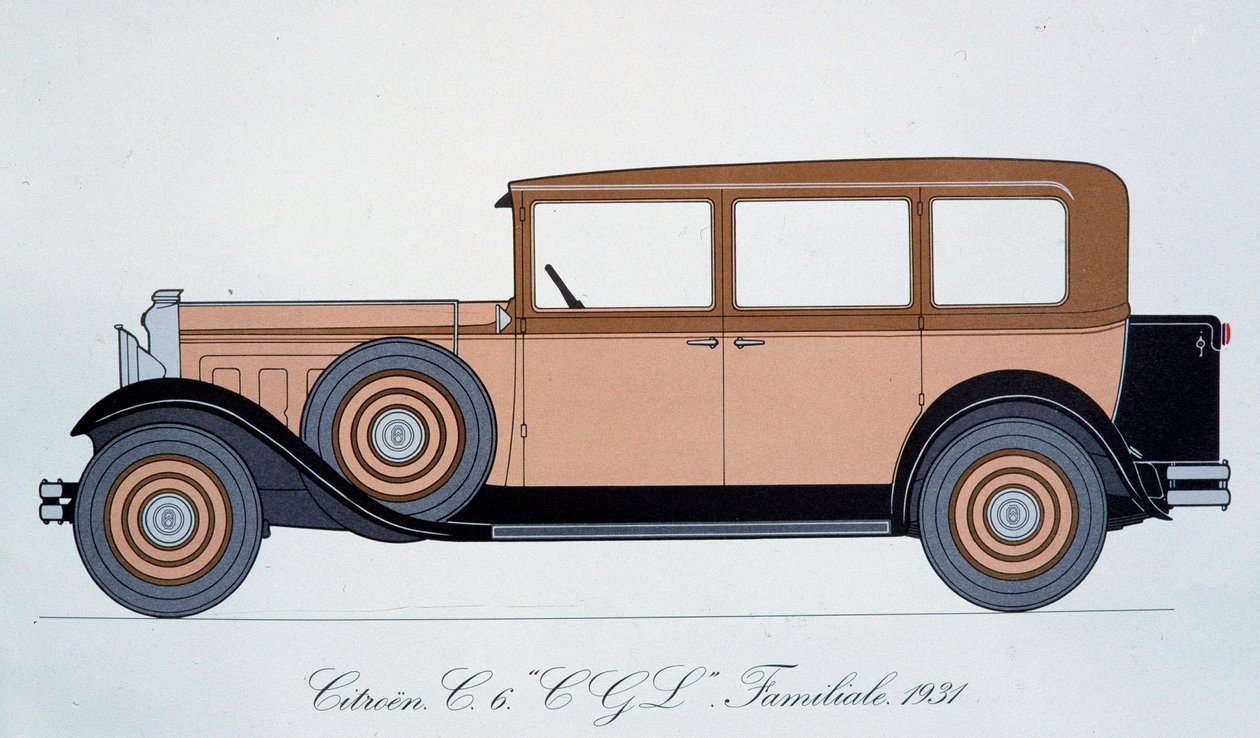 Tabliczka przedstawiająca samochód rodzinny Citroen z 1931 r. autorstwa Pierre Dumont