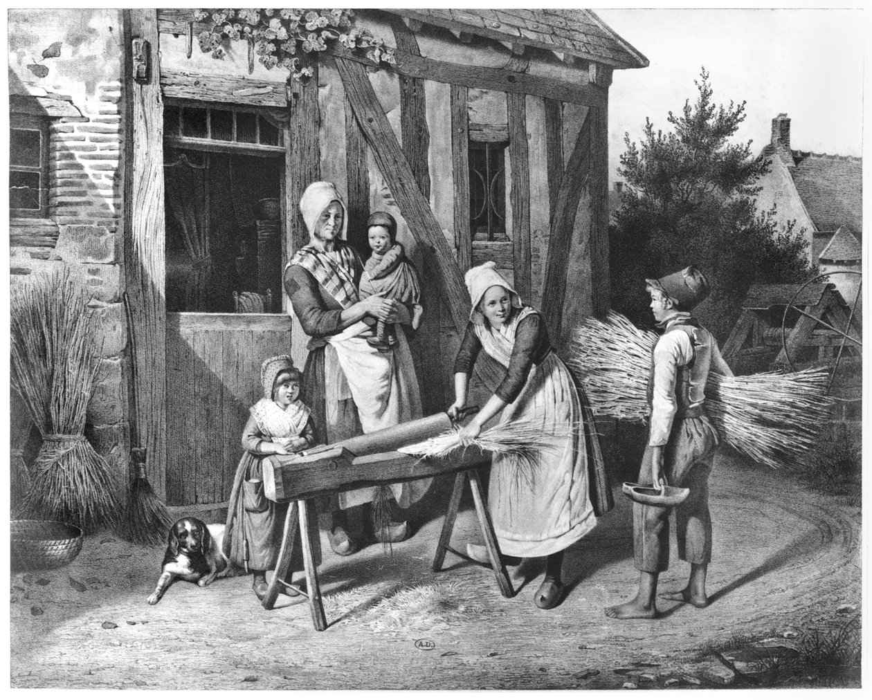 Łamanie Konopie, ok.1830-40 autorstwa Pierre Duval Lecamus