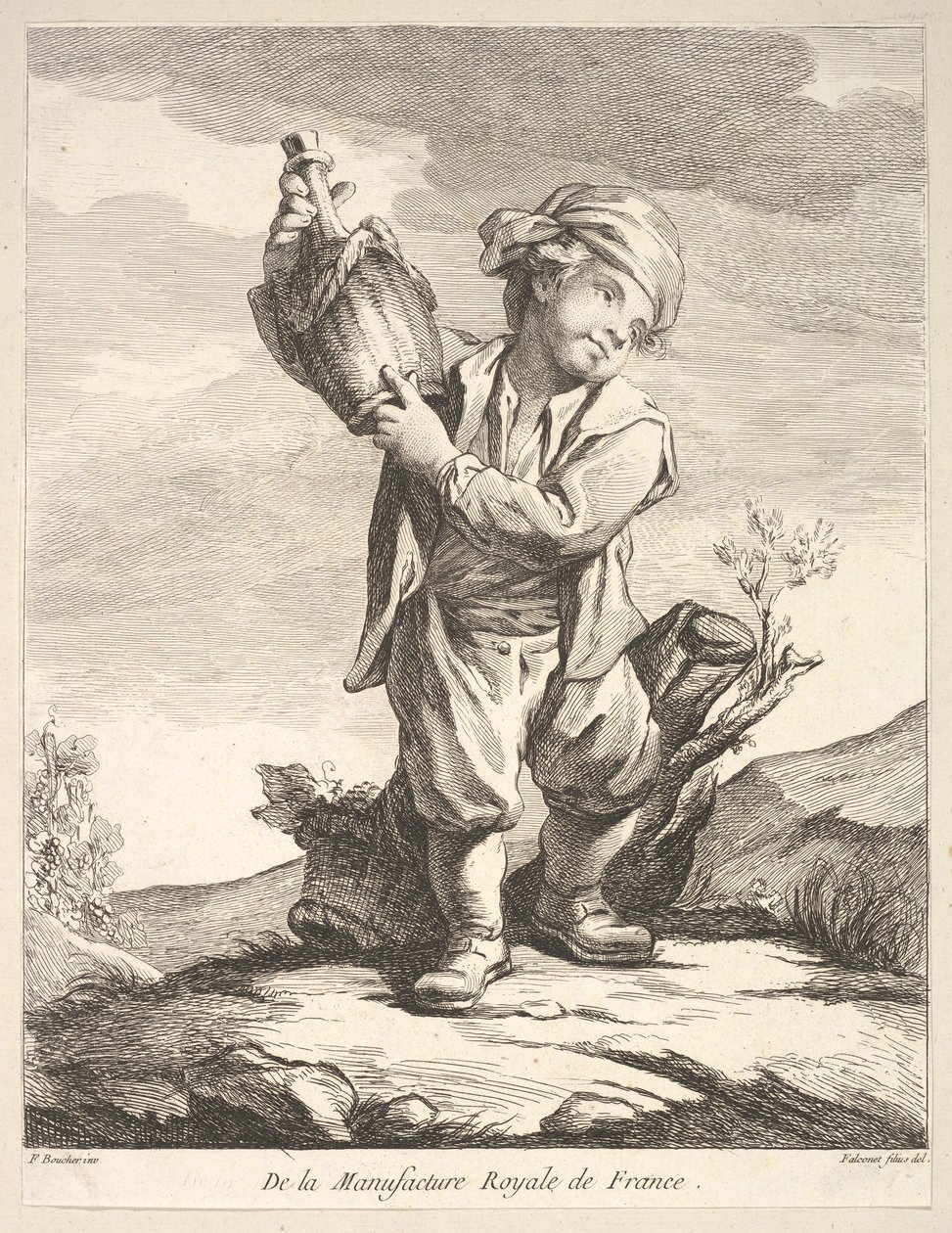 Mały chłopiec trzymający naczynie, z I Księgi Figur po porcelanie M..., 1757. autorstwa Pierre Etienne Falconet