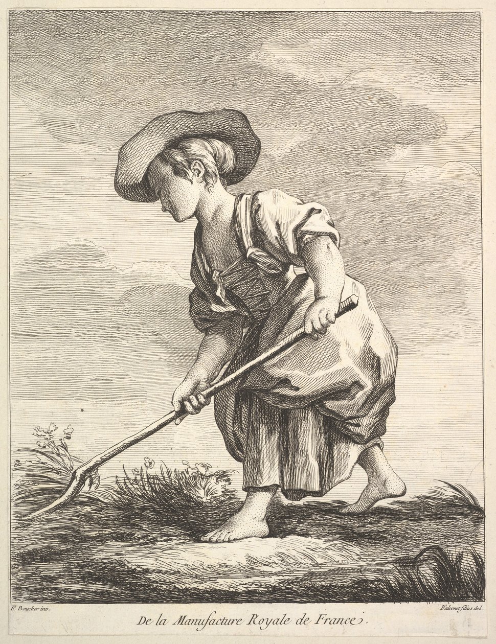 Mała dziewczynka pracująca na farmie, z I Księgi Figur po porcelanie M..., 1757. autorstwa Pierre Etienne Falconet