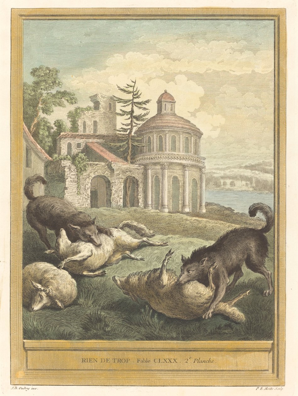 Rien de trop (nic w nadmiarze) autorstwa Pierre Etienne Moitte after Jean Baptiste Oudry
