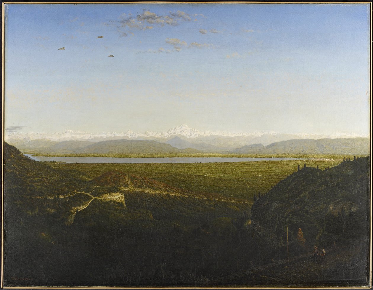 Widok na Mont Blanc, patrz z La Faucille, ok. 1865 (olej na płótnie) autorstwa Pierre Etienne Theodore Rousseau