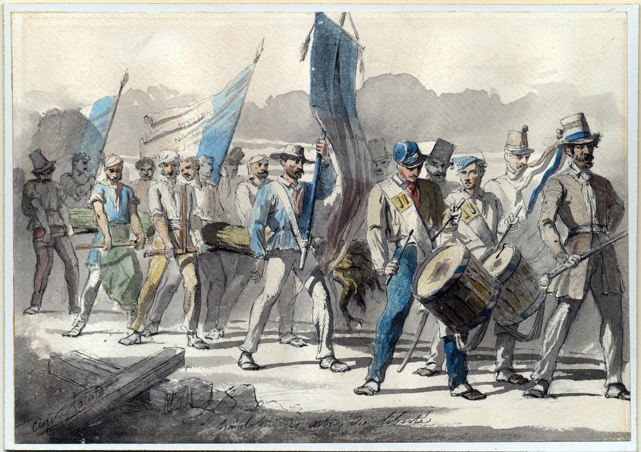 ""Sadzenie drzewa wolności we Francji w 1848"" (Sadzenie drzewa wolności we Francji 1848) Akwarela Pierre-Eugene Lacoste (1818-1908) 1848 Wymiary 24x34 cm Kolekcja prywatna autorstwa Pierre Eugène Lacoste