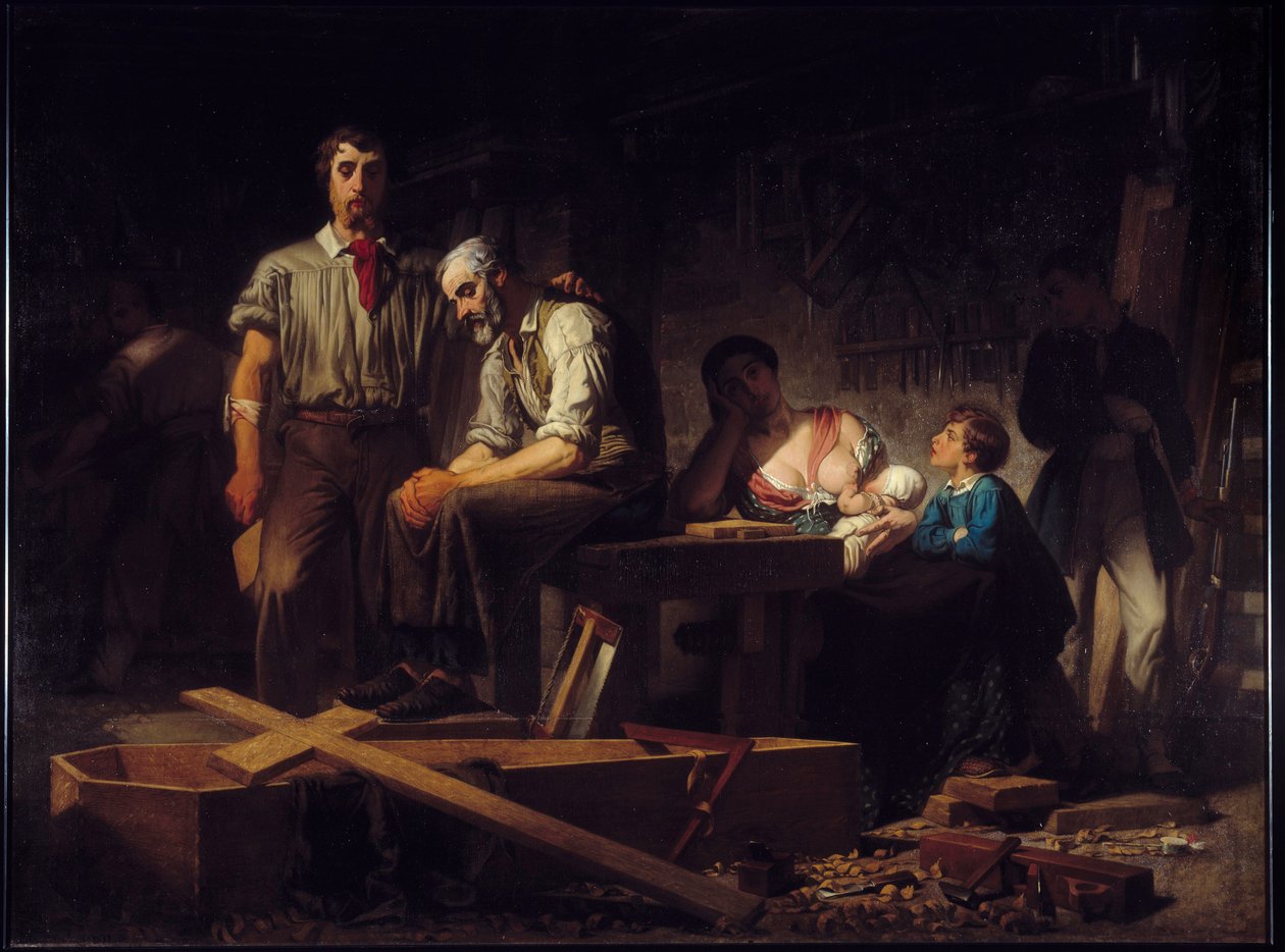 Rewolucja 1848 r.: „”Pierwsze dzieło po powstaniu w lutym 1848 r.”” Smutek rodzin ofiar, które zginęły w dniach lutego 1848 r. Obraz Pierre Eugene Lacoste (1818-1908) 1850 nd. 2,7x3,66 m Marsylia, Muzeum Sztuk Pięknych. autorstwa Pierre Eugène Lacoste