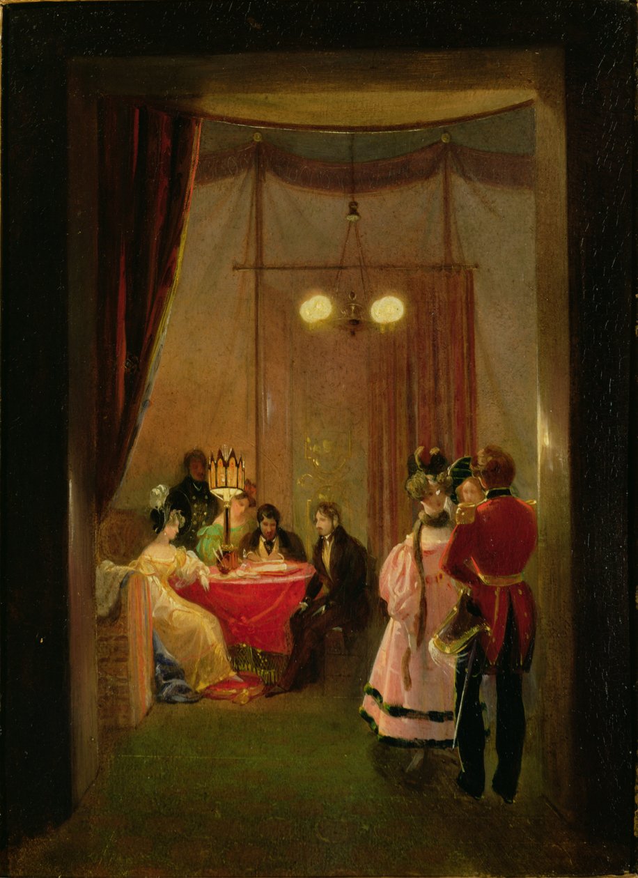 Salon Hortense de Beauharnais (1783-1837) w Rzymie (olej na karcie) autorstwa Pierre Felix Cottrau
