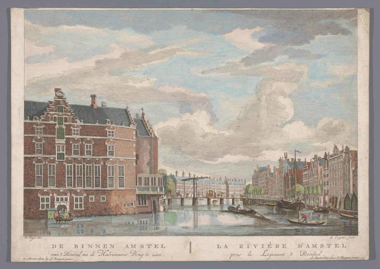 Widok na Halvemaansbrug nad Amstel w Amsterdamie Binnen Amstel van 