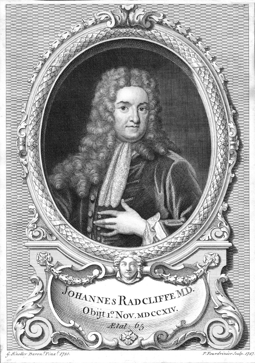 John Radcliffe, angielski lekarz, 1747 autorstwa Pierre Fourdrinier