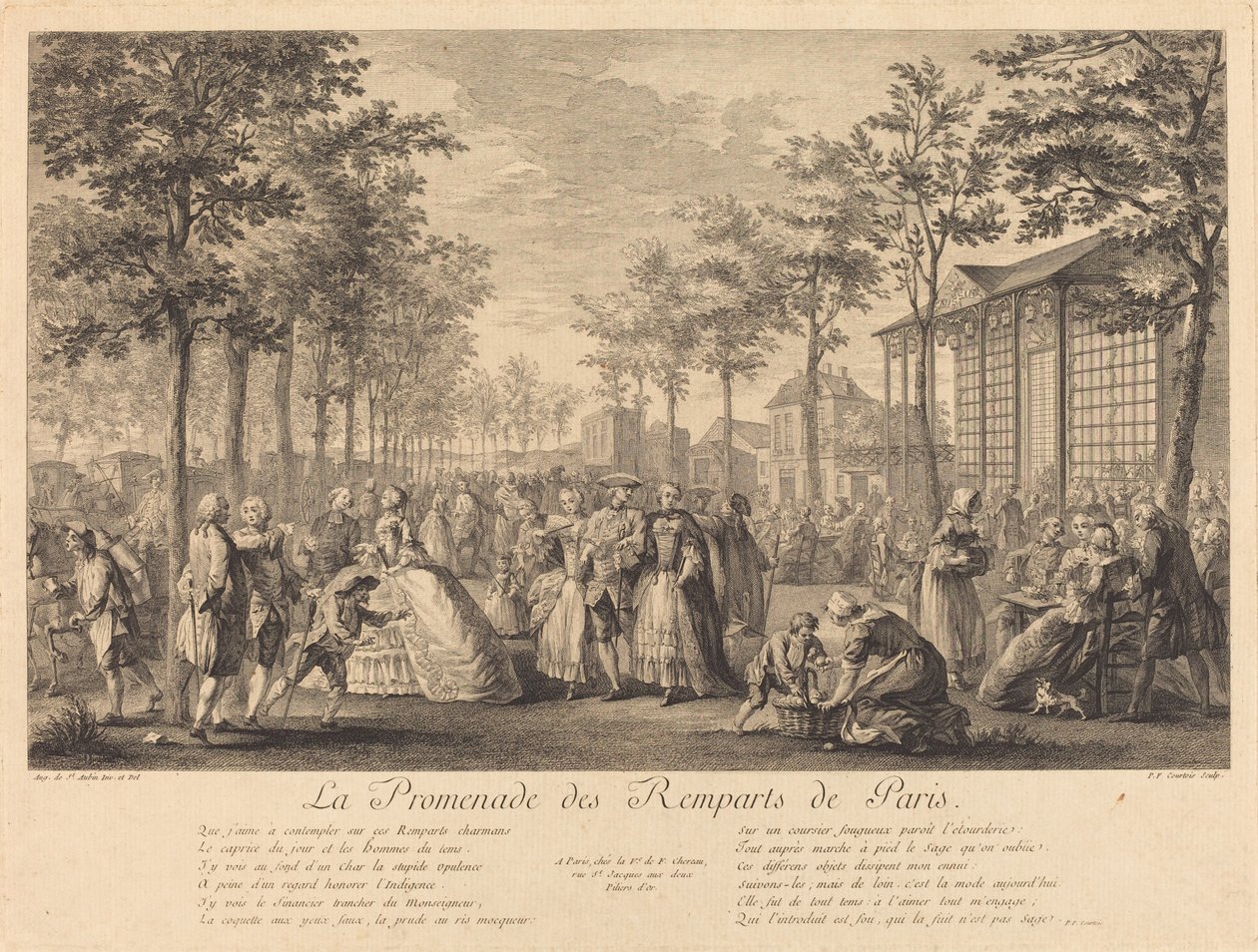 Spacer wzdłuż murów obronnych Paryża autorstwa Pierre Francois Courtois after Augustin de Saint Aubin