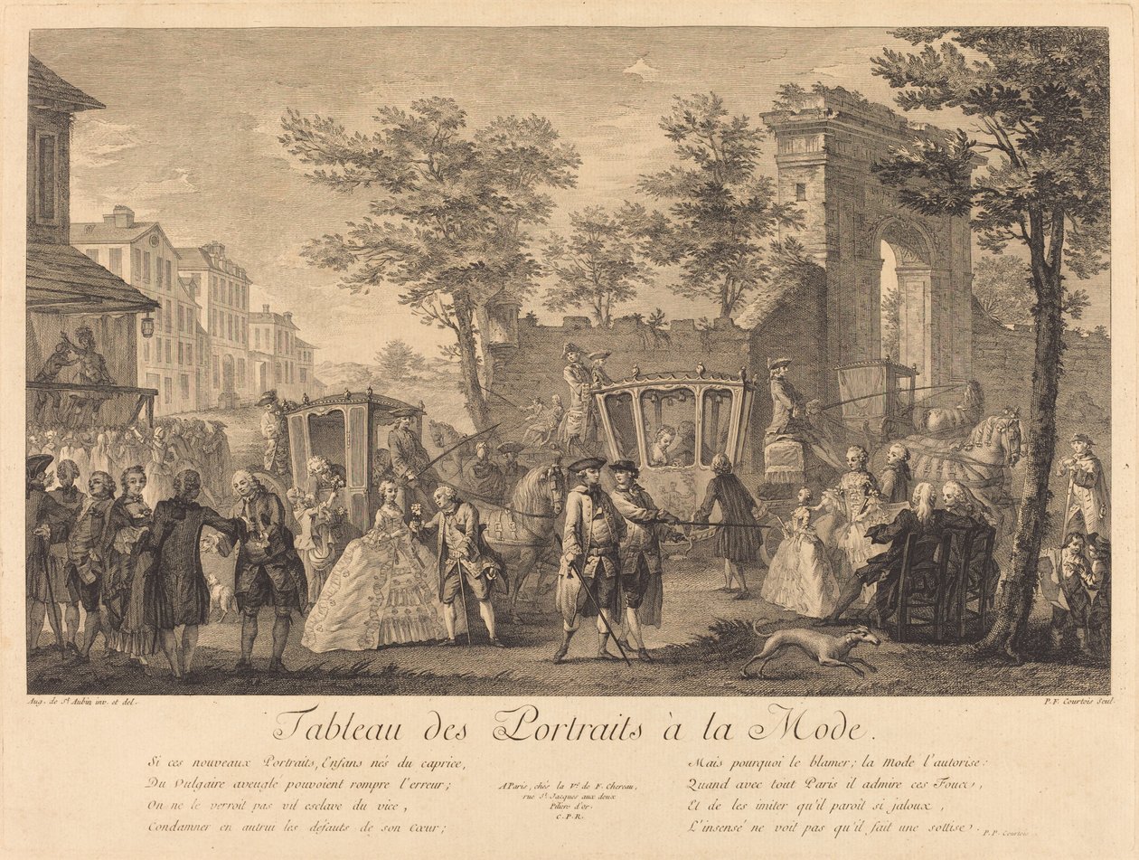 Tabela modnych portretów autorstwa Pierre Francois Courtois after Augustin de Saint Aubin