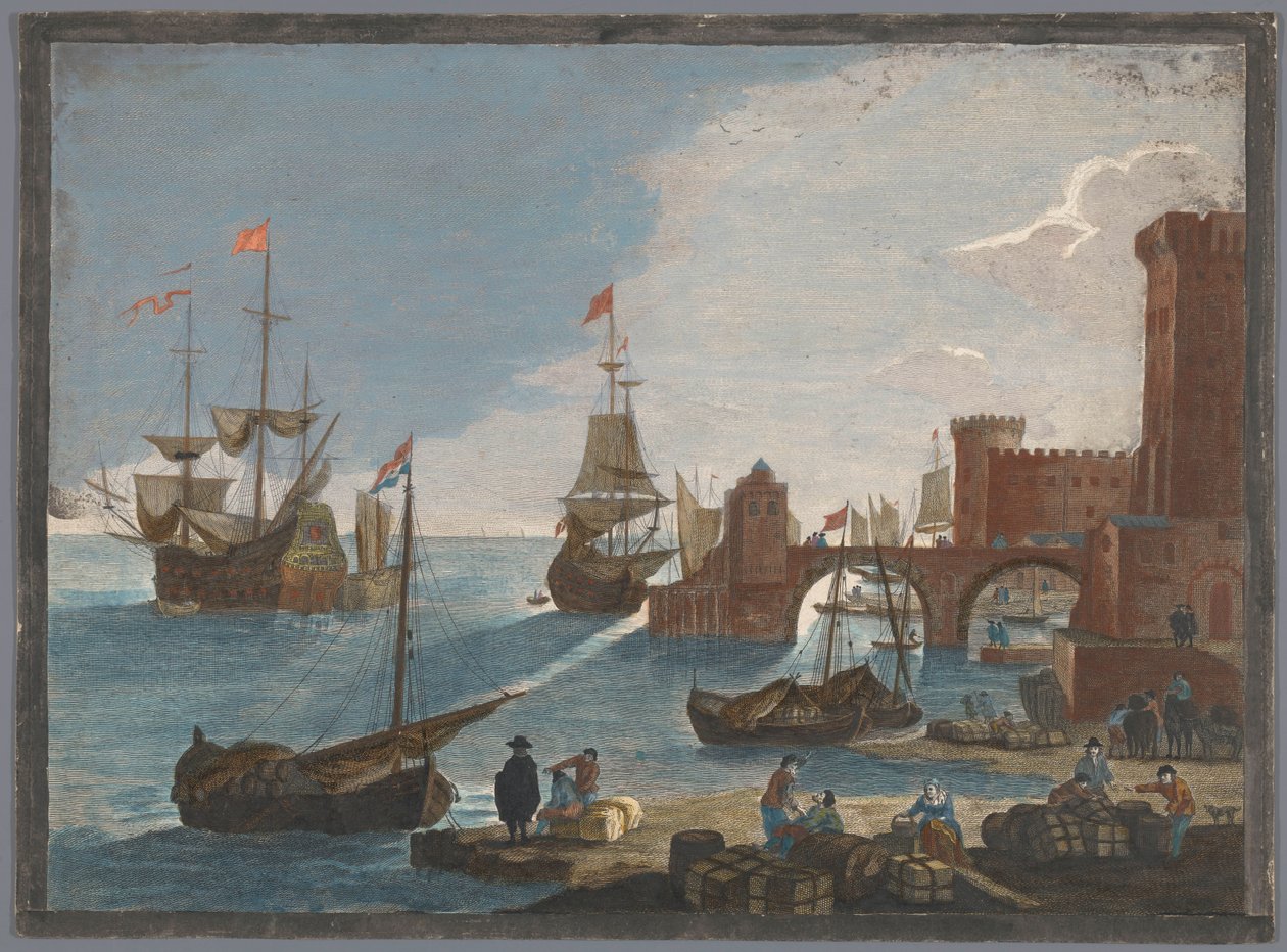 Widok na port morski ze statkami i łodziami na wodzie 11. Vüe ​​Maritime (tytuł na obiekcie) autorstwa Pierre François Basan