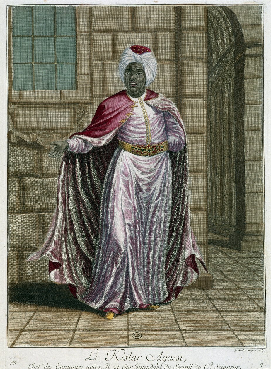 Portret Kistara-Agasiego (naczelnika eunuchów) - w „Zbiór 100 rycin przedstawiających różne narody Lewantu w 1707 i 1708” według rozkazów M. de Frriola, ambasadora króla przy Porte i zaktualizowany w 1712 -13 pod opieką M. Le H autorstwa Pierre François Basan