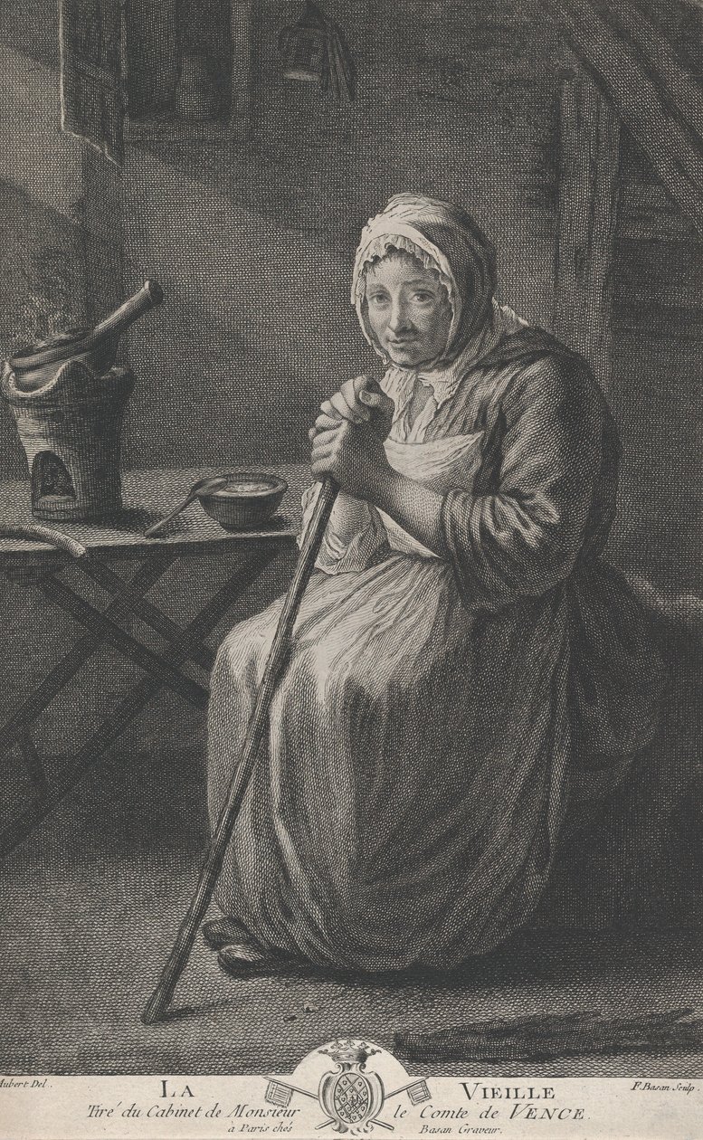 Stara kobieta z urzędu hrabiego Vence, 1782-97. autorstwa Pierre François Basan